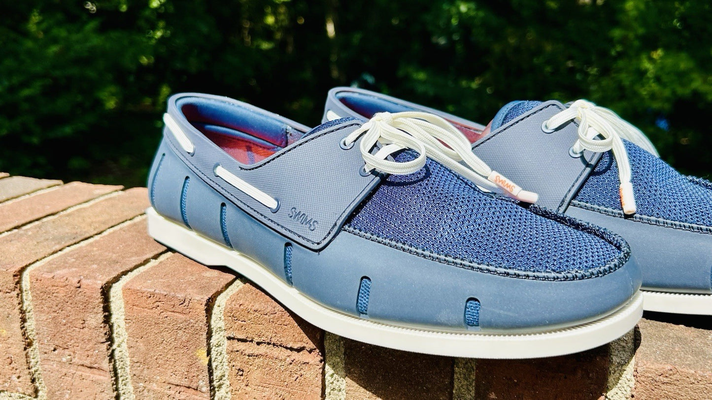NWOT SWIMS Men's Size 12 Boat Loafers Laced Waterproof Washable Shoes Blue/White