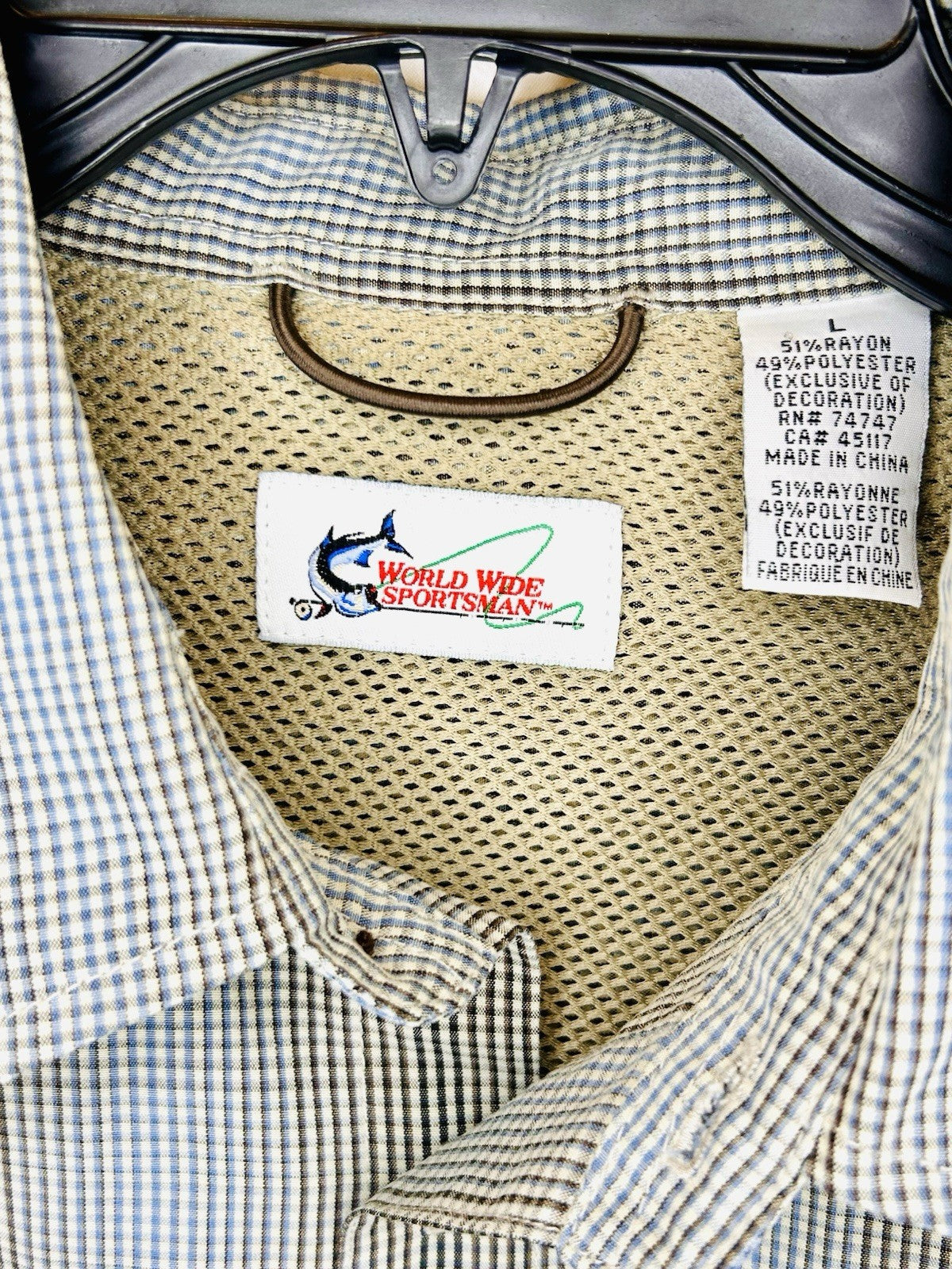 World Wide Sportsman Long Sleeve Button Up Vented Fishing Safari Shirt Gray SZ L