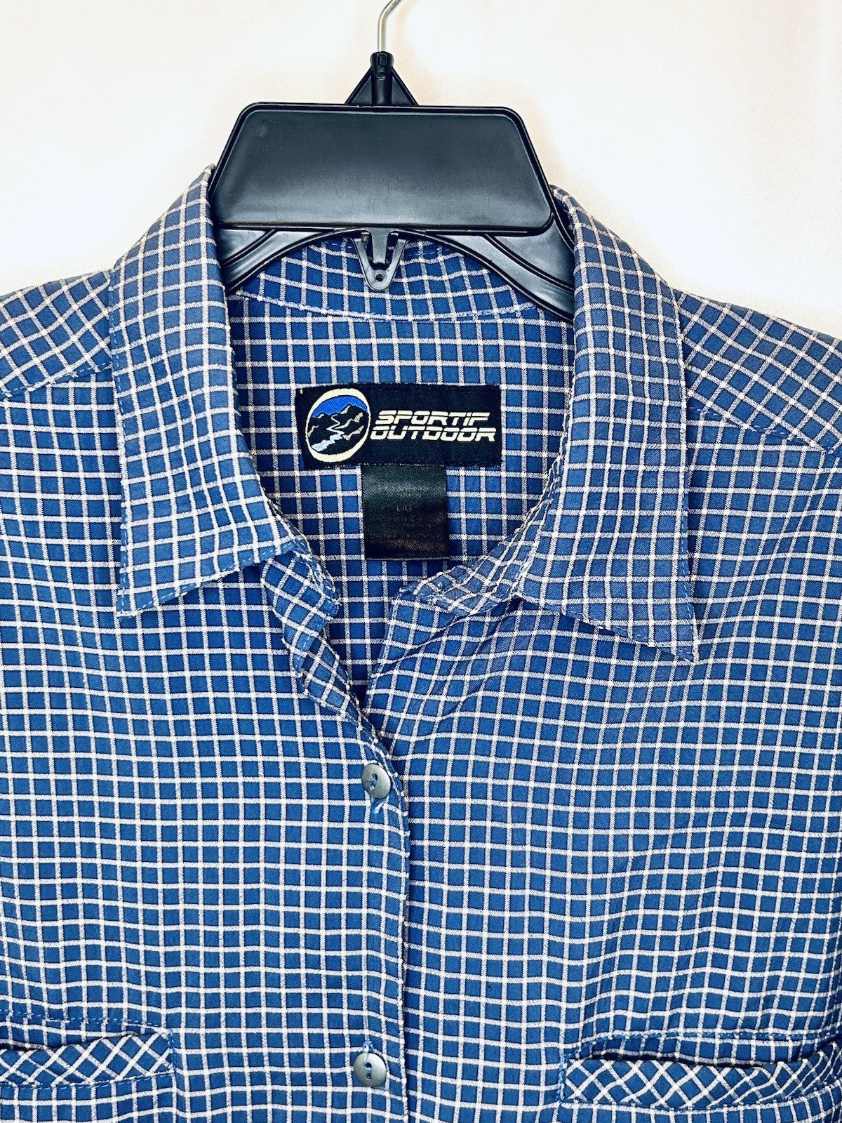 Vintage Sportif Outdoor Men’s LargeShirt Blue Button Up Fishing Pockets Vented