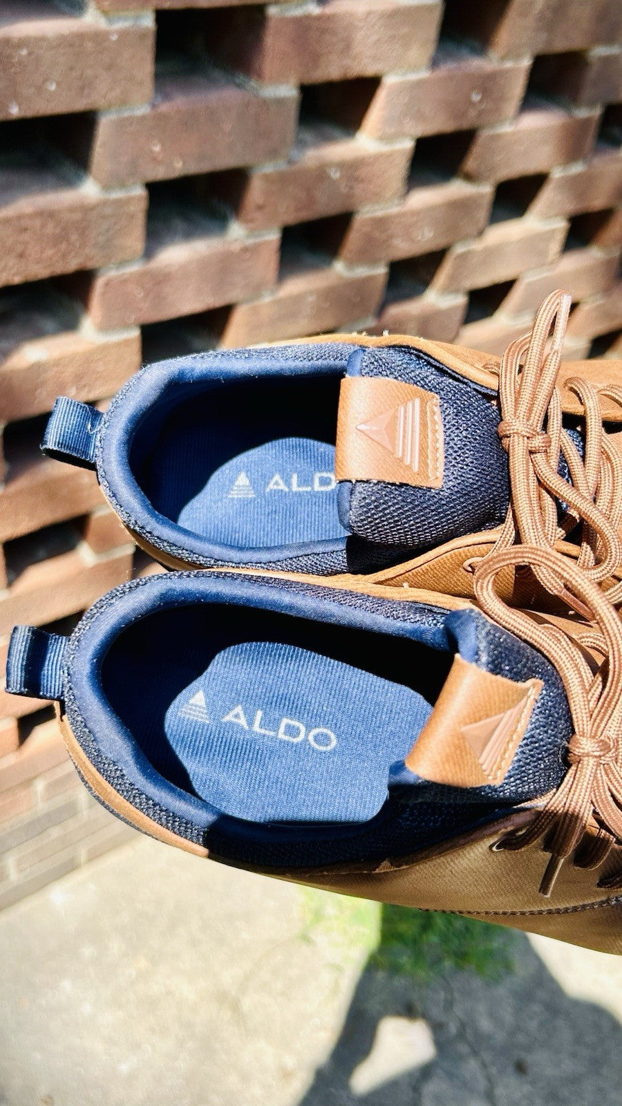 Aldo Mens Preilia Brown Blue Lace Up Low Top Round Toe Sneaker Shoes Size 8