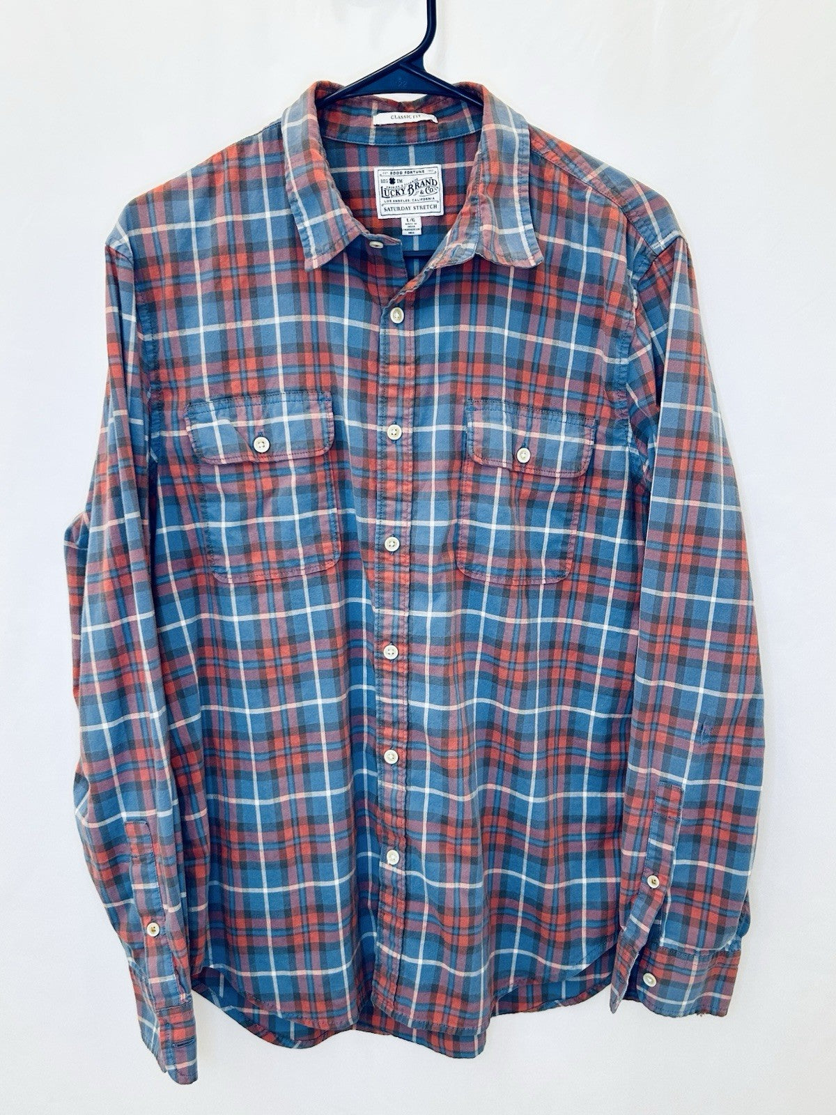 Lucky Brand Long Sleeve Button Front Plaid Classic Fit Shirt Men's Size L