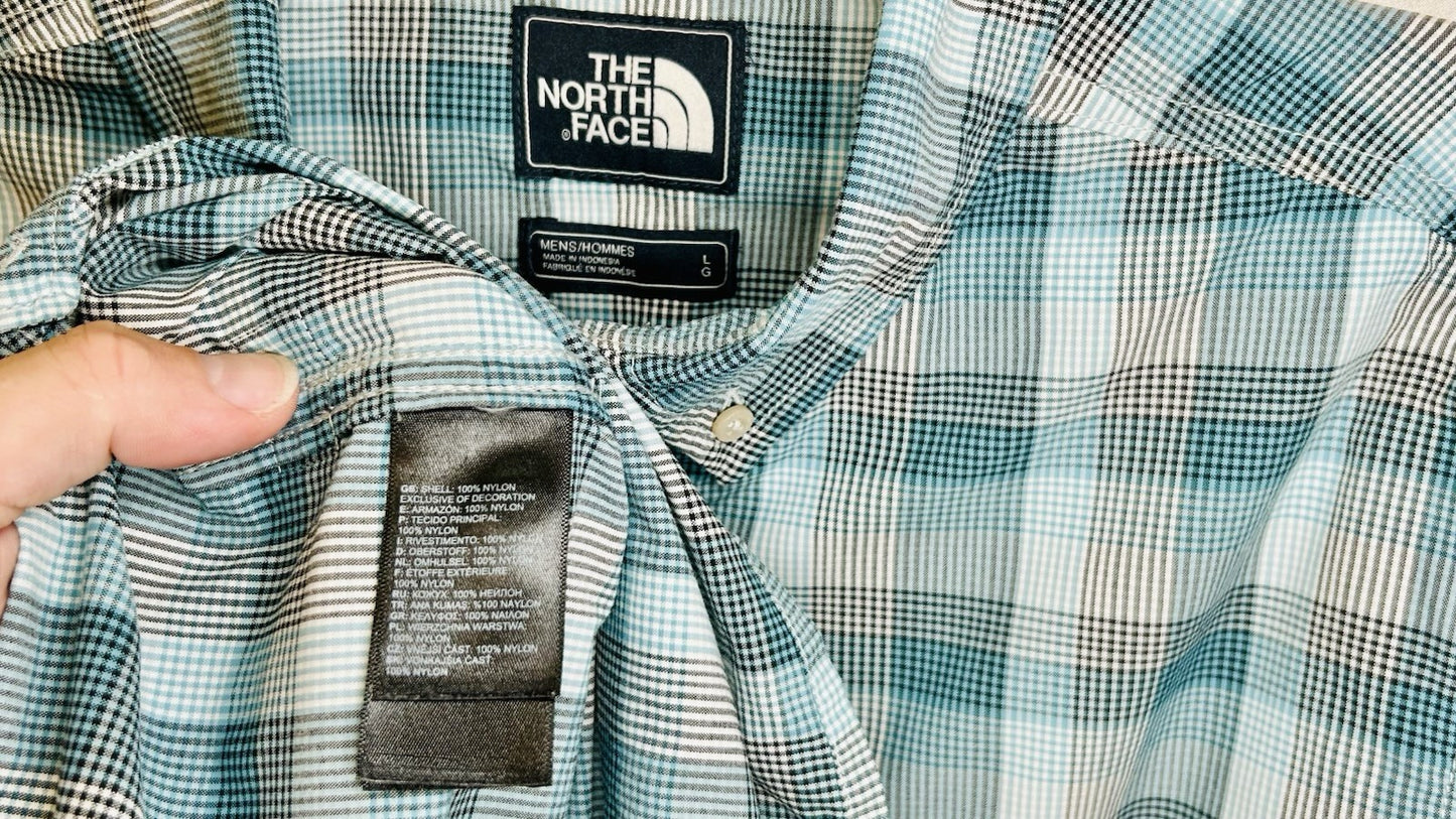 The North Face Shirt Men’s Large Plaid Nylon Button Up Short Sleeve