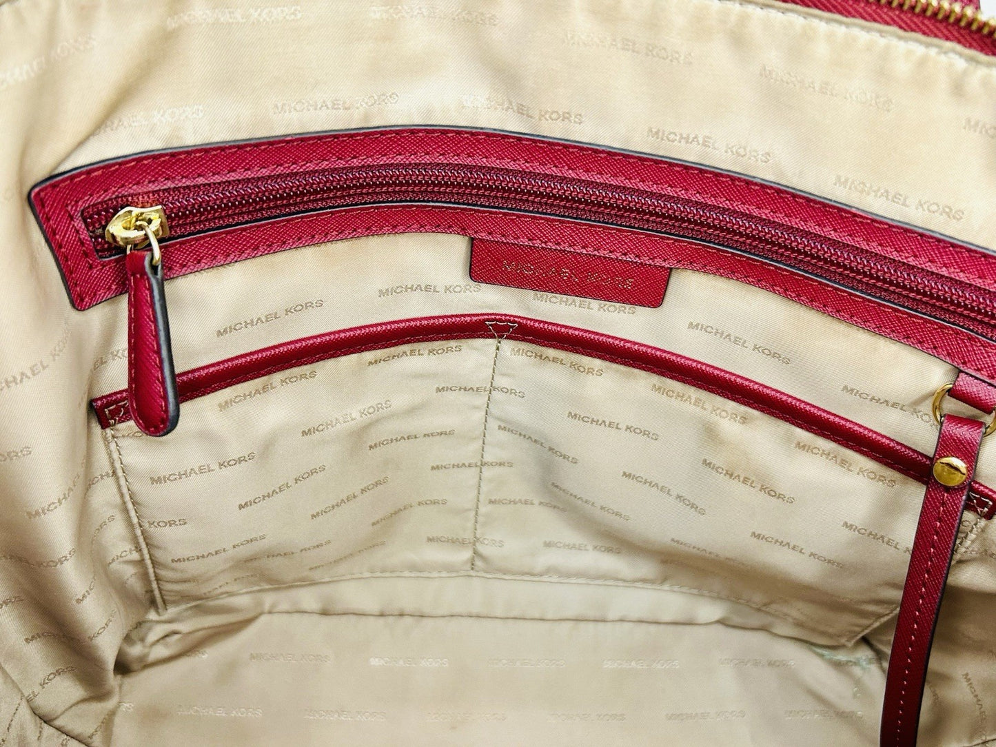 Michael Kors EW TZ TOTE Cherry Color Leather/Gold Hardware Retail $298.00