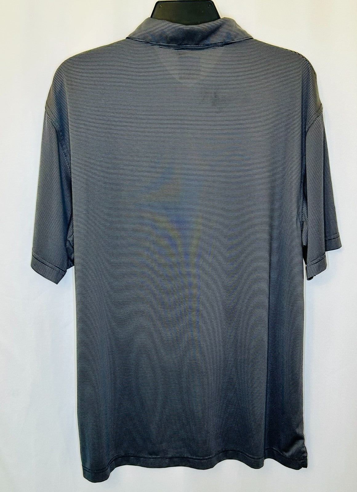 Callaway Polo Shirt Men Large Performance Polyester Stretch Black Silver Striped