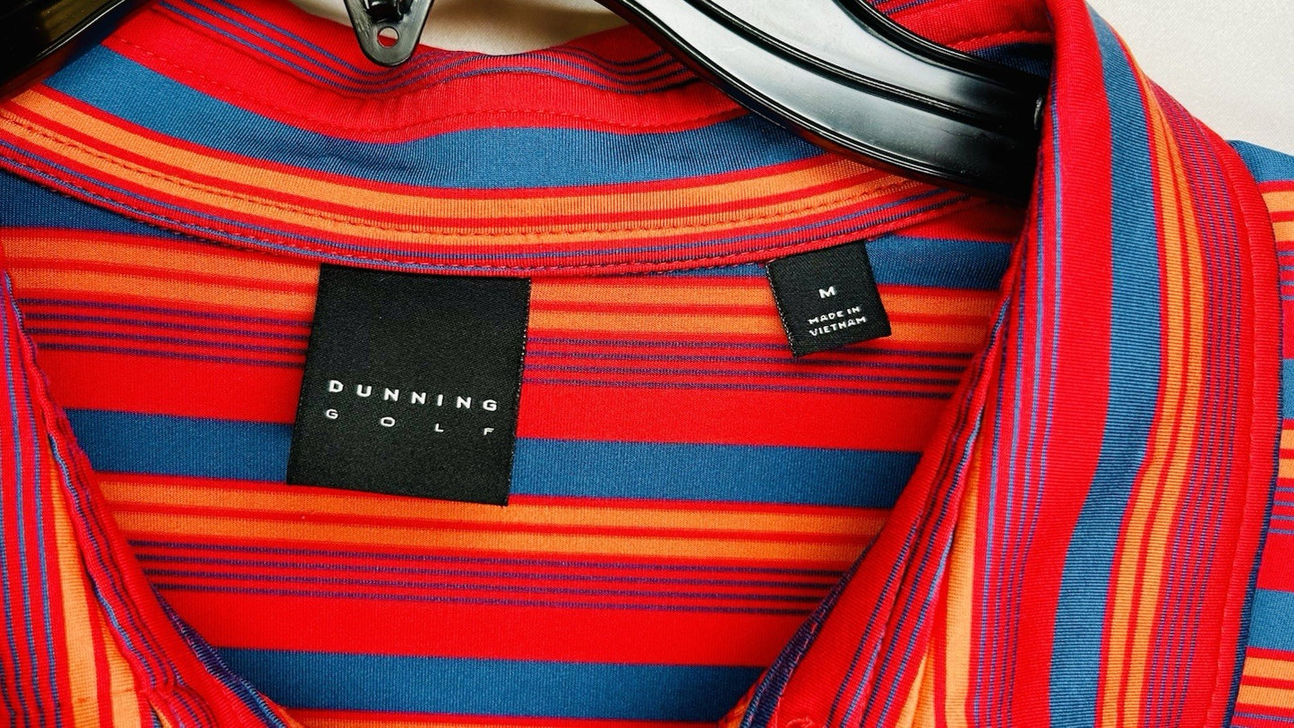 DUNNING Mens Short Sleeve Blue Red Orange Striped Polo Golf Shirt SZ Medium