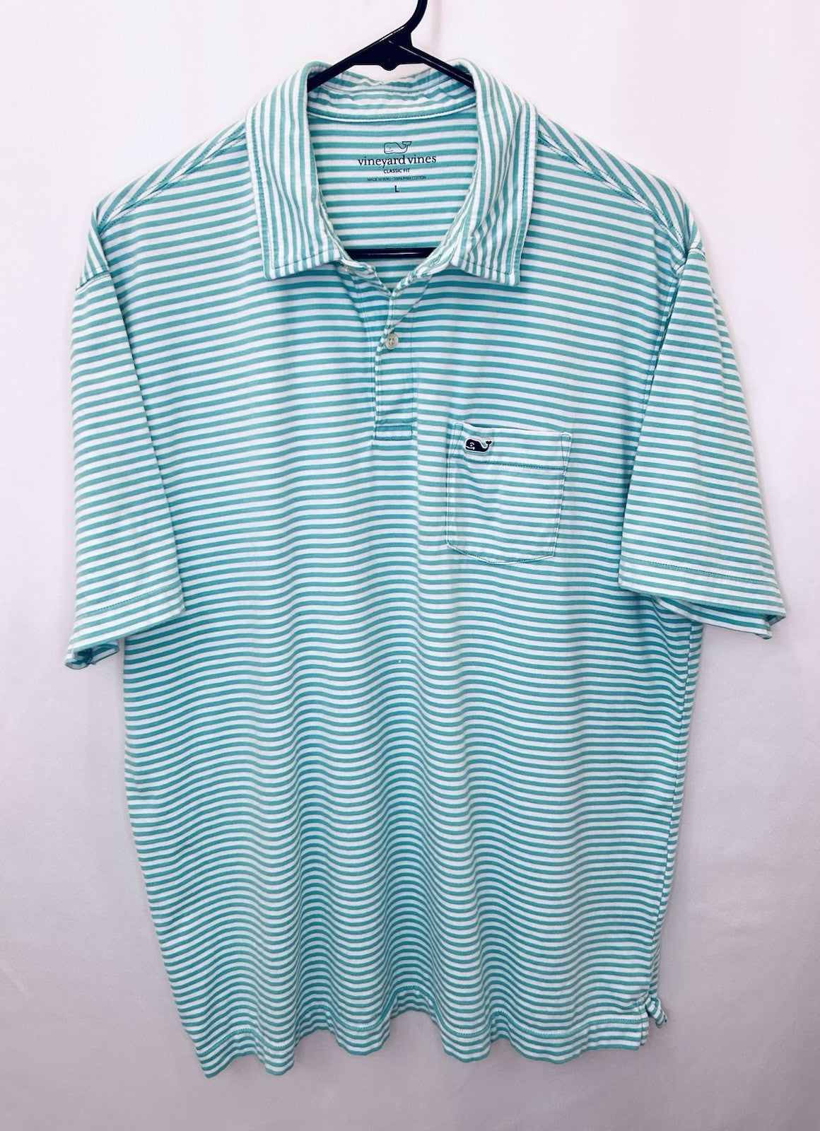 Vineyard Vines Performance Polo Shirt Men's Large Green White Striped Golfing