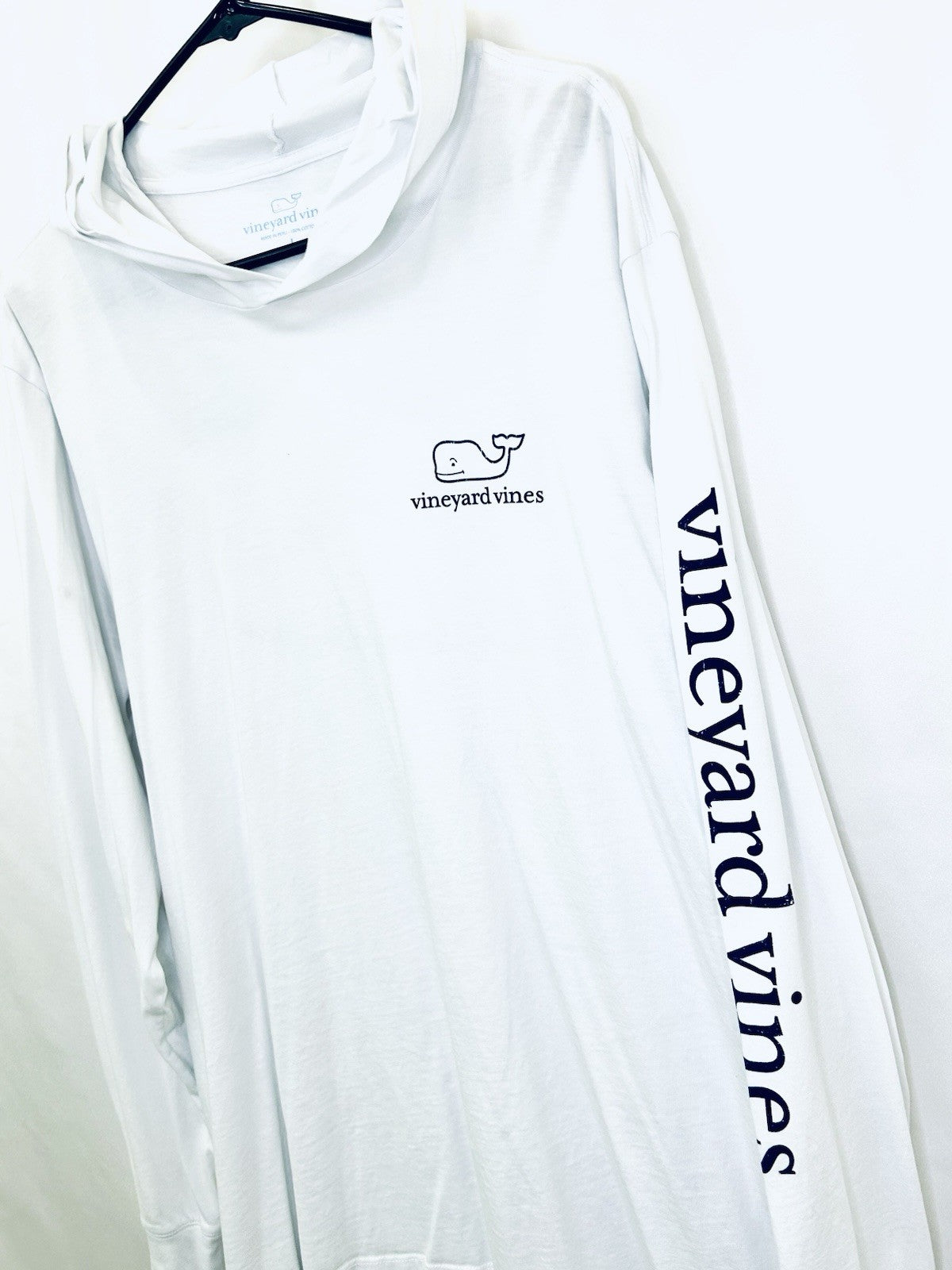 Vineyard Vines Men’s White Long Sleeve Whale Logo Hoodie