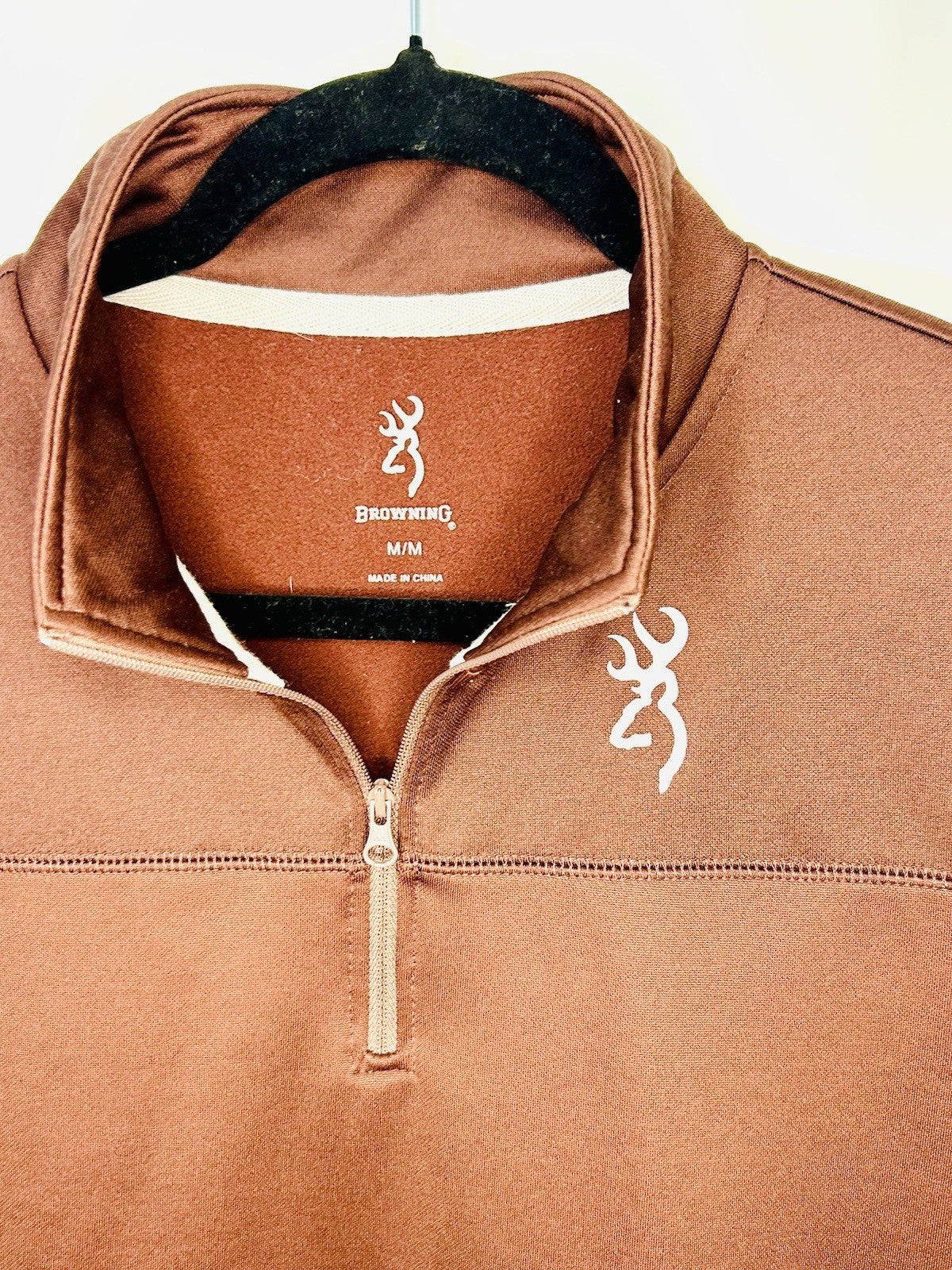 Browning Sweater Mens Medium Brown Polyester Quarter Zip Pullover Hunting