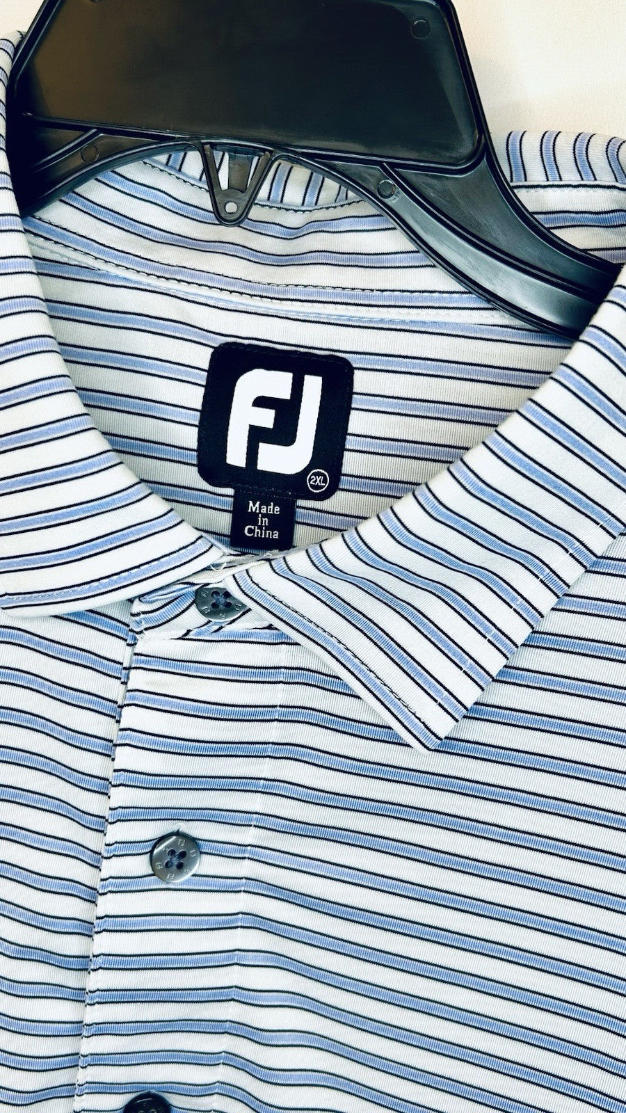FootJoy FJ Polo Golf Shirt Men 2XL Blue/White Striped Short Sleeve Performance