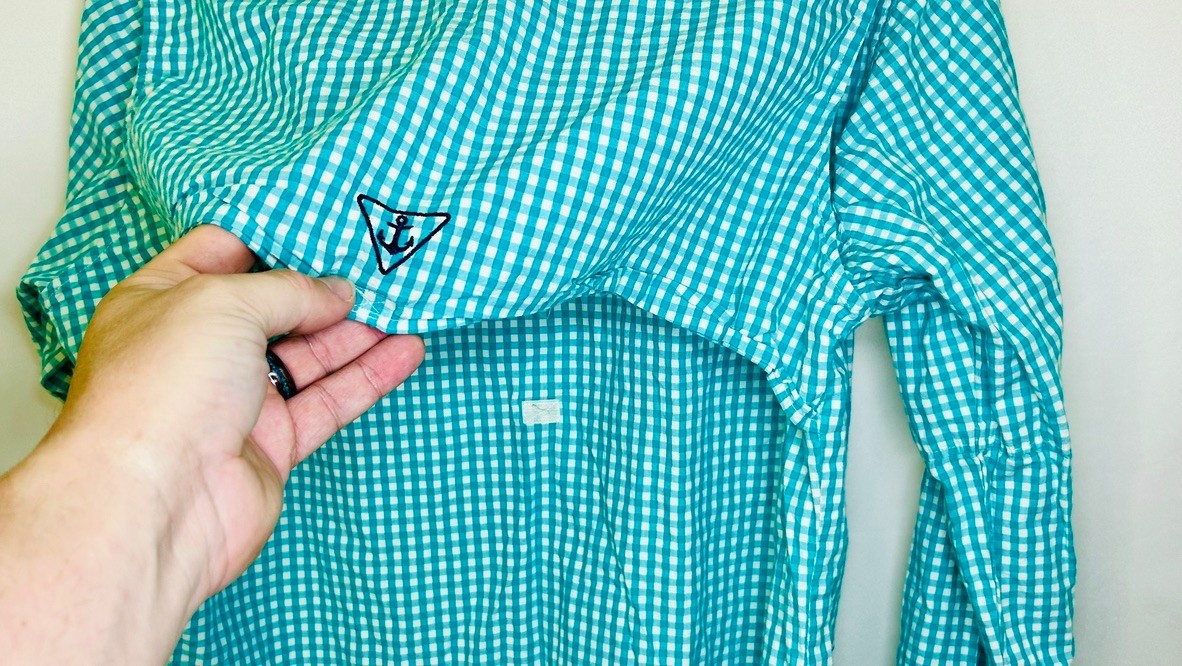 Simply Southern Button Down Shirt Mens Small Teal Green Plaid Logo Collared L/S