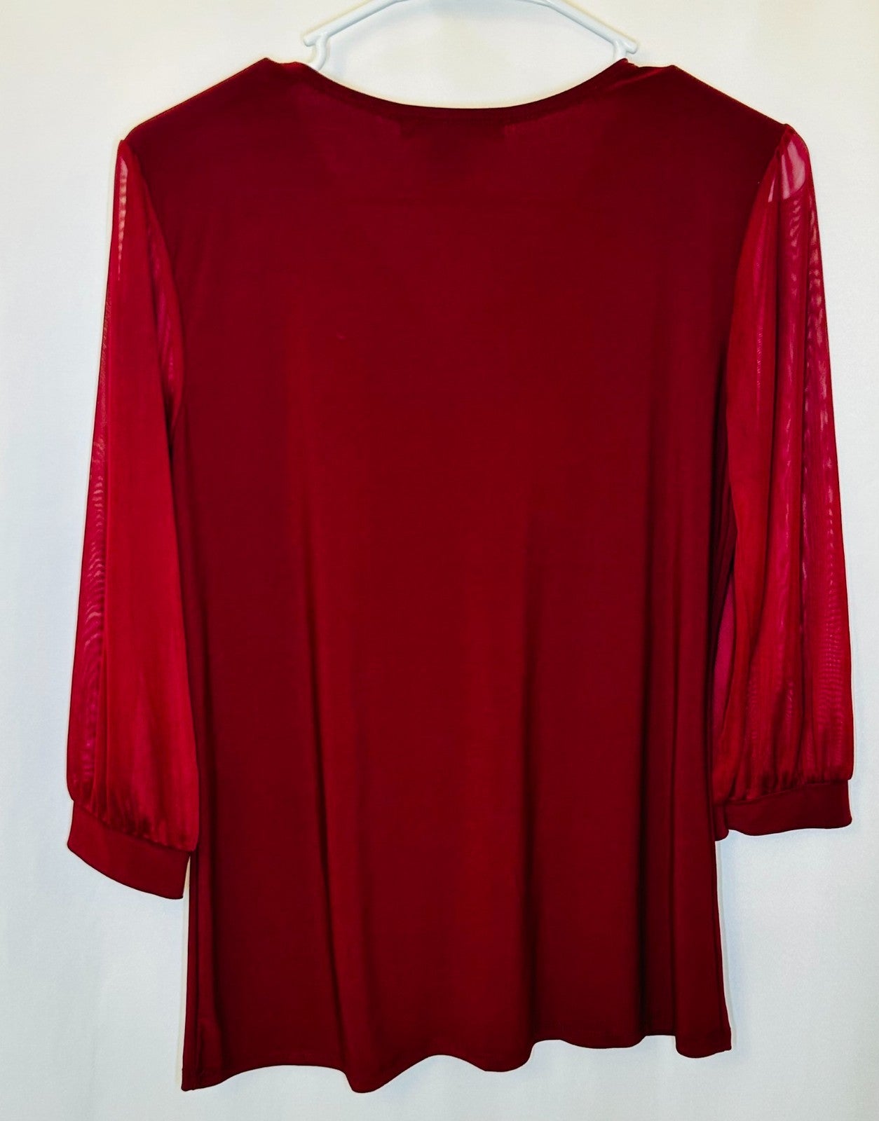 Adele & May Woman's Red Sheer Sleeve V-Neck Blouse Size Medium