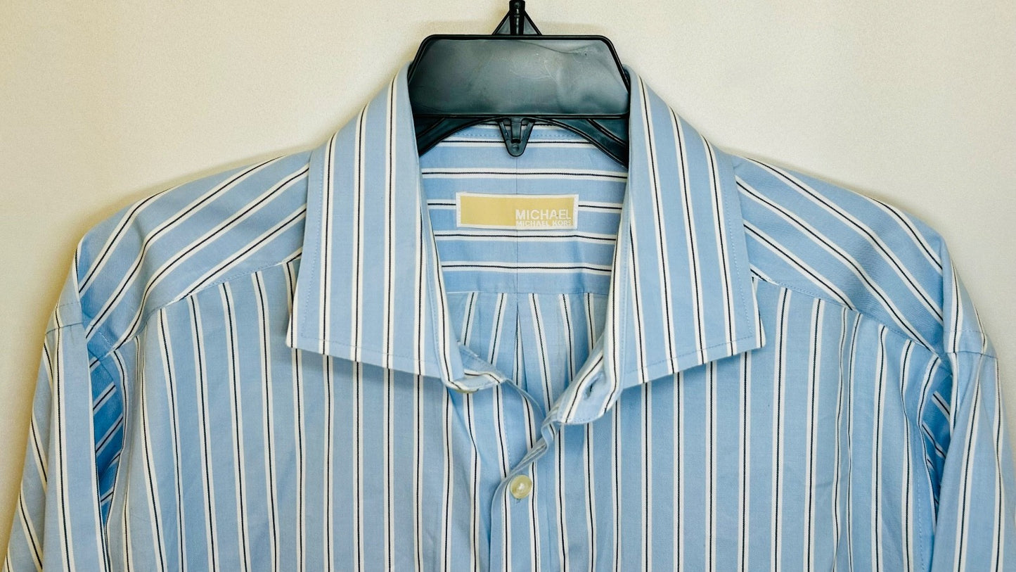 Michael Kors Shirt Mens Dress Shirt Regular Blue White Striped SZ 17 1/2