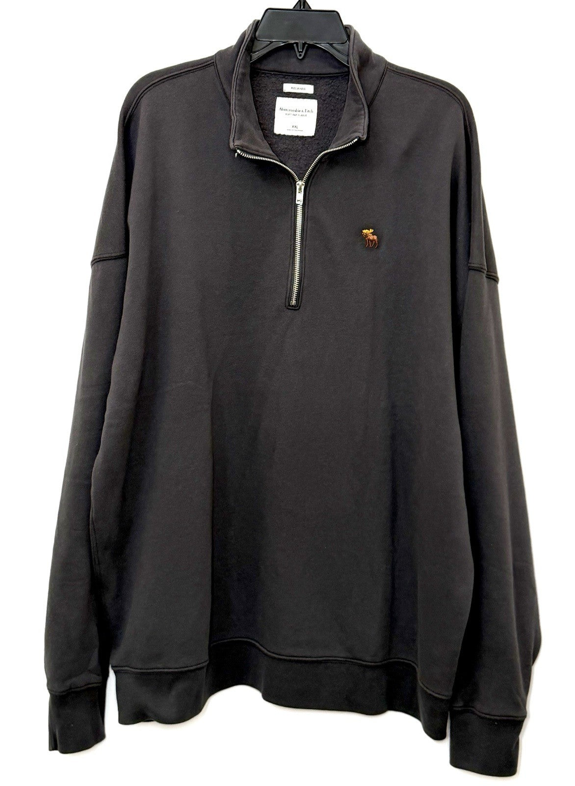 Abercrombie & Fitch Men's XXL Black Essential Half Zip Sweatshirt Moose Logo XL