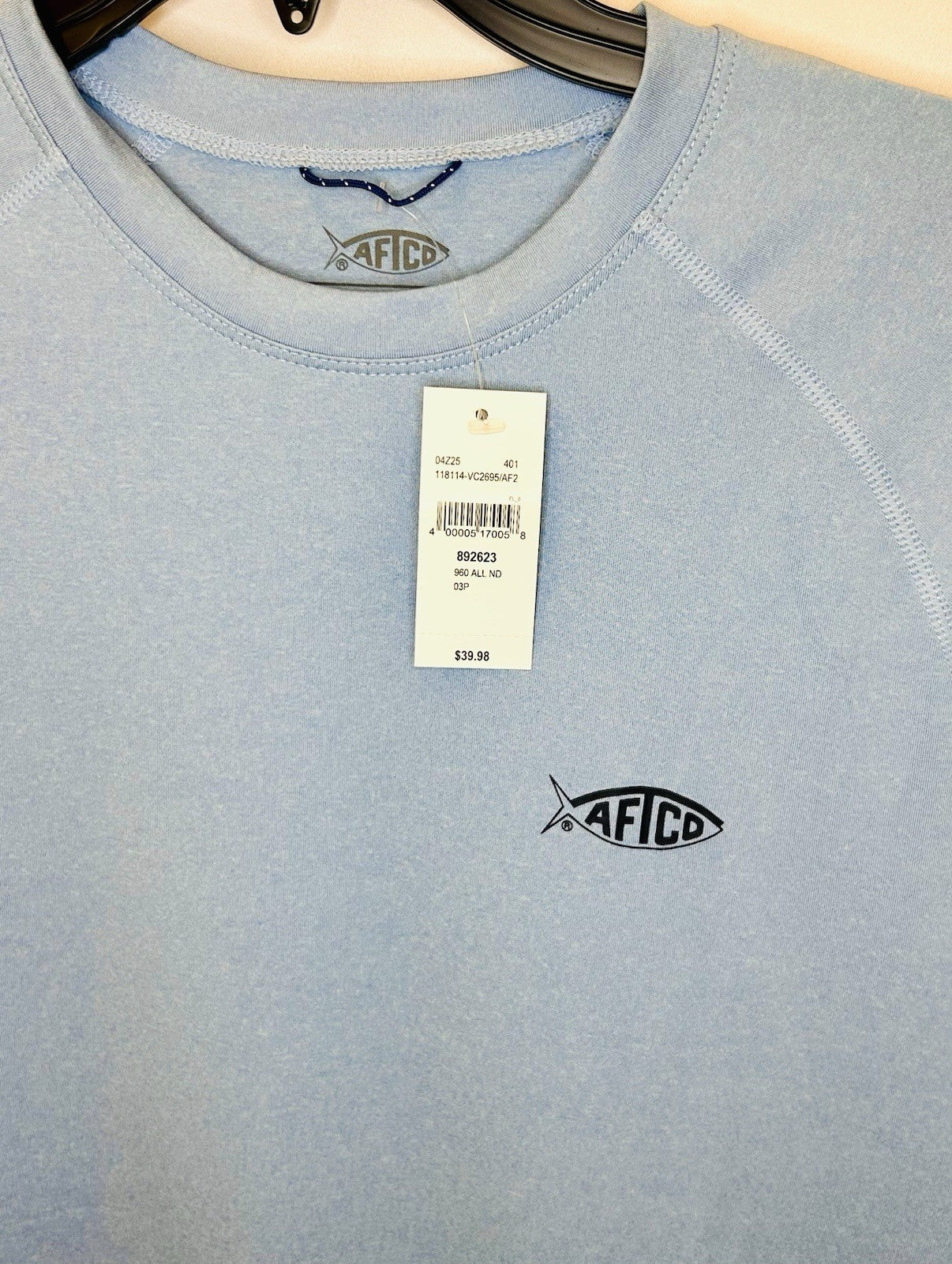 NWT AFTCO SAMURAI SUN SHIRT - MEN’S SIZE Medium - Light Blue With Navy Blue Logo