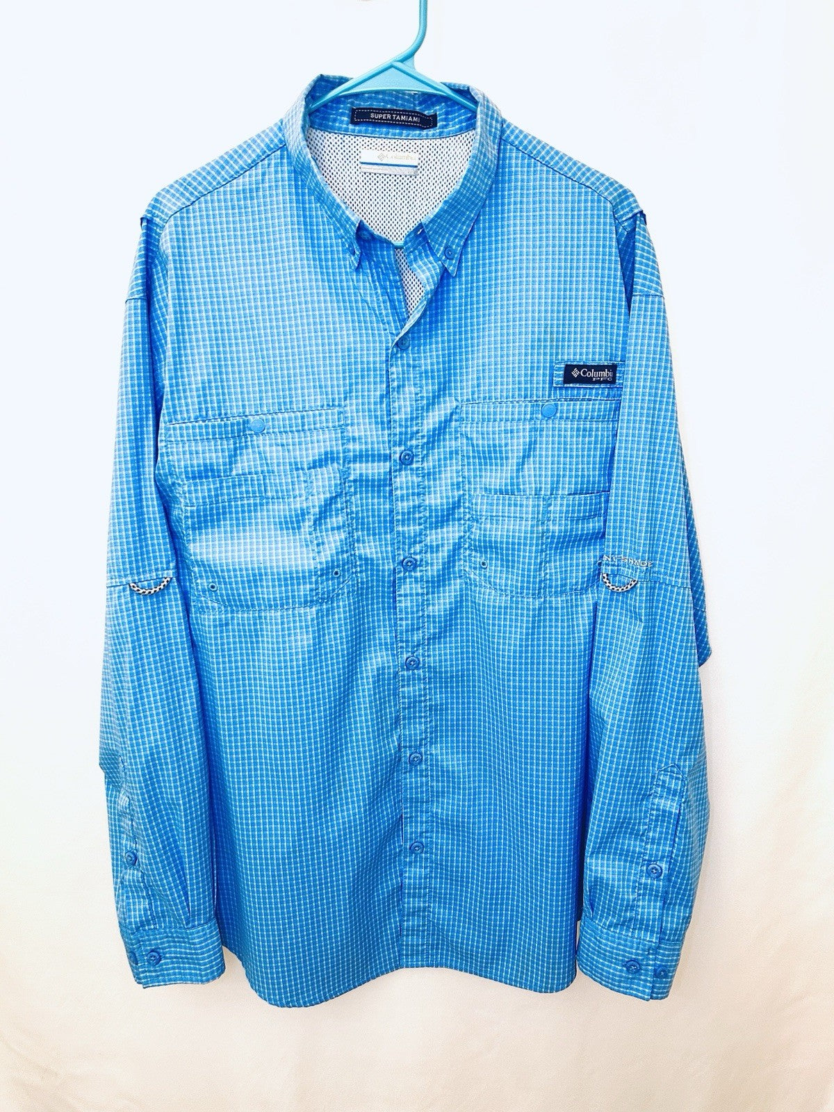 Columbia Super Tamiami Shirt Men's Large Blue PFG Vented Button Down Omni Shade