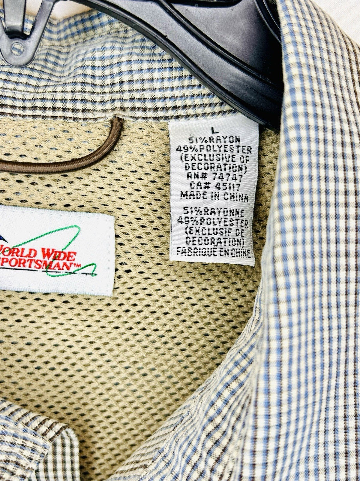 World Wide Sportsman Long Sleeve Button Up Vented Fishing Safari Shirt Gray SZ L