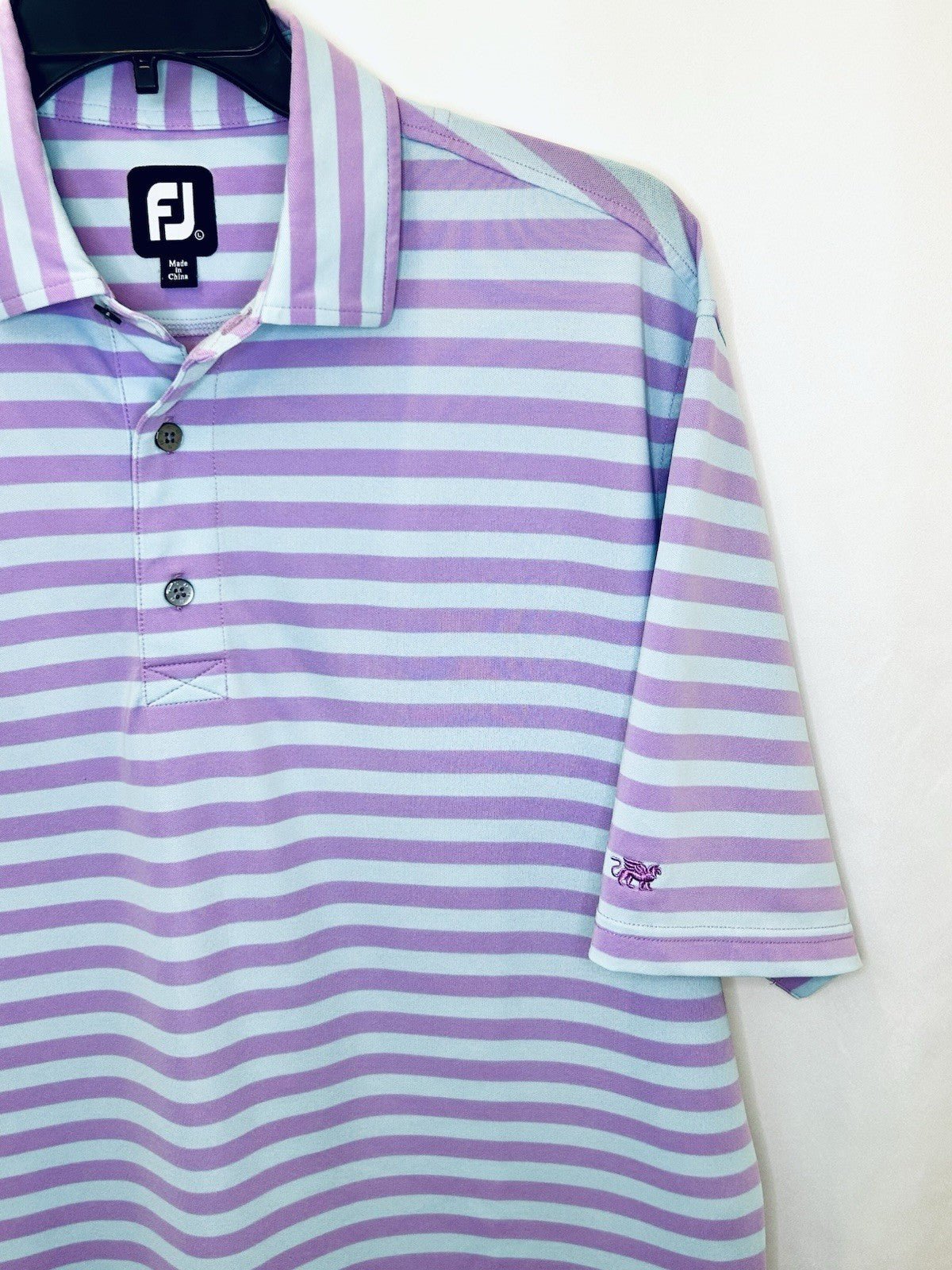 FootJoy FJ Polo Shirt Men Large Blue Striped Short Sleeve Activewear Golf Top