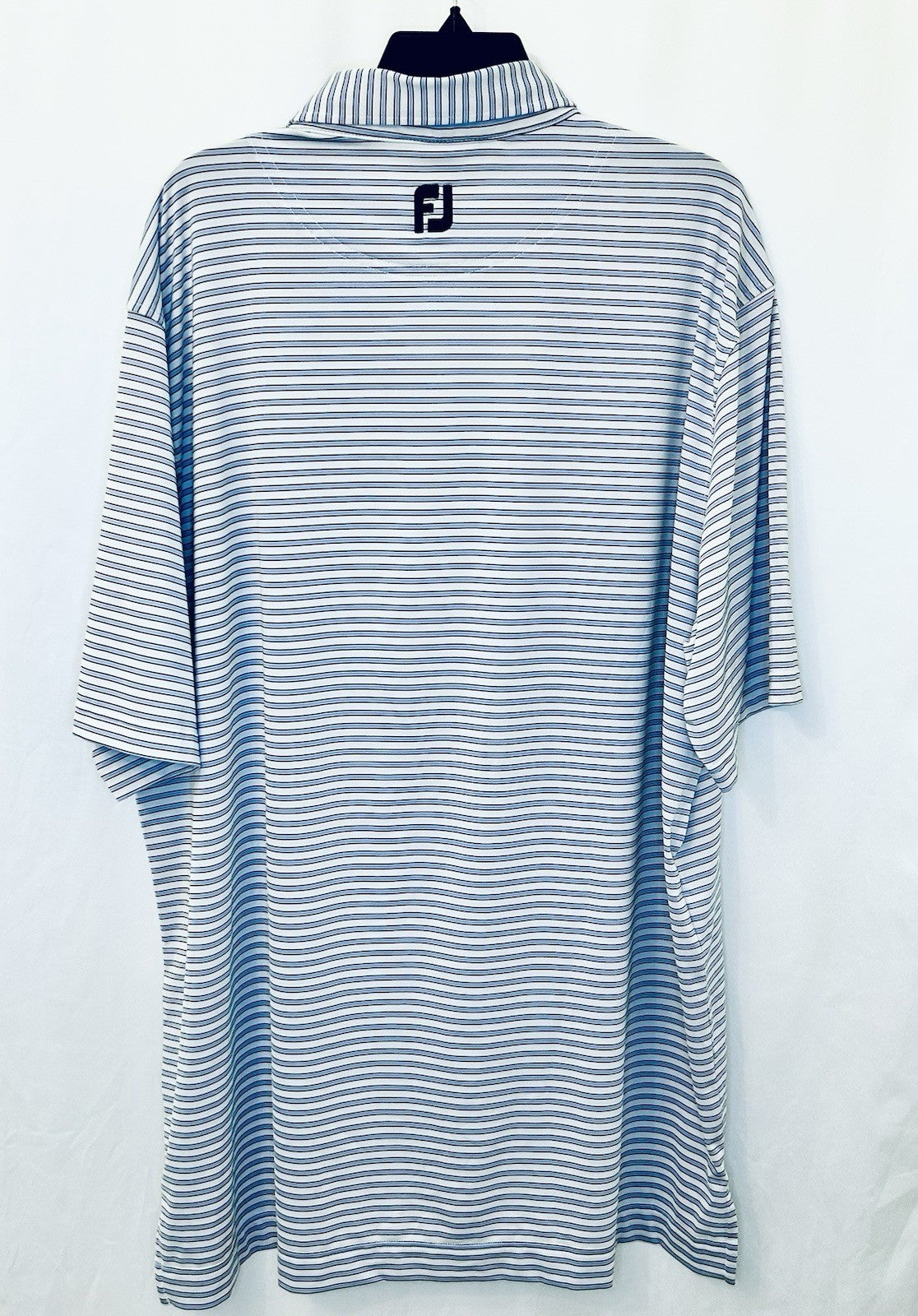 FootJoy FJ Polo Golf Shirt Men 2XL Blue/White Striped Short Sleeve Performance