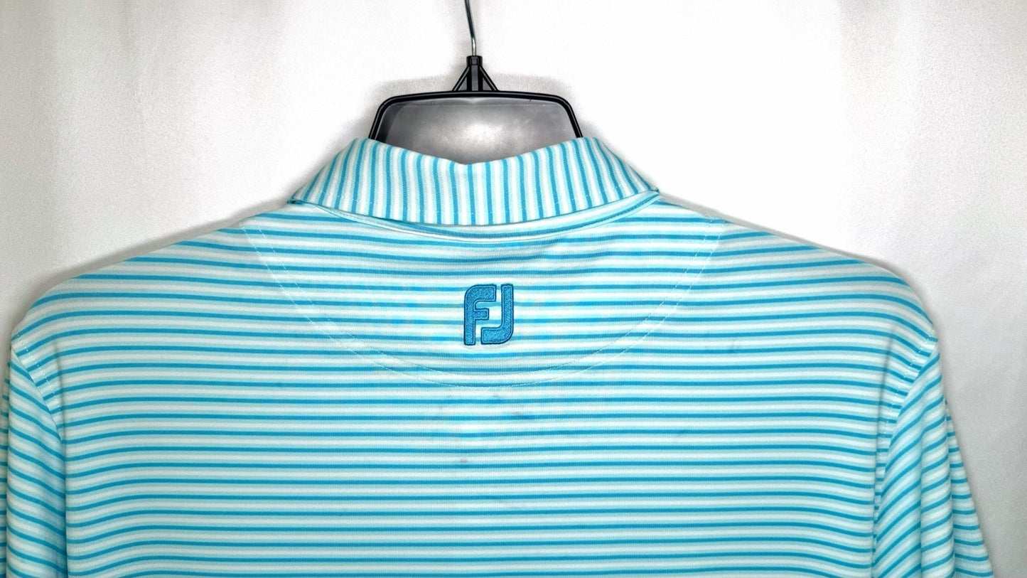 Foot Joy Polo Shirt Mens Teal Striped Stretch Golf Performance Size XL Logo