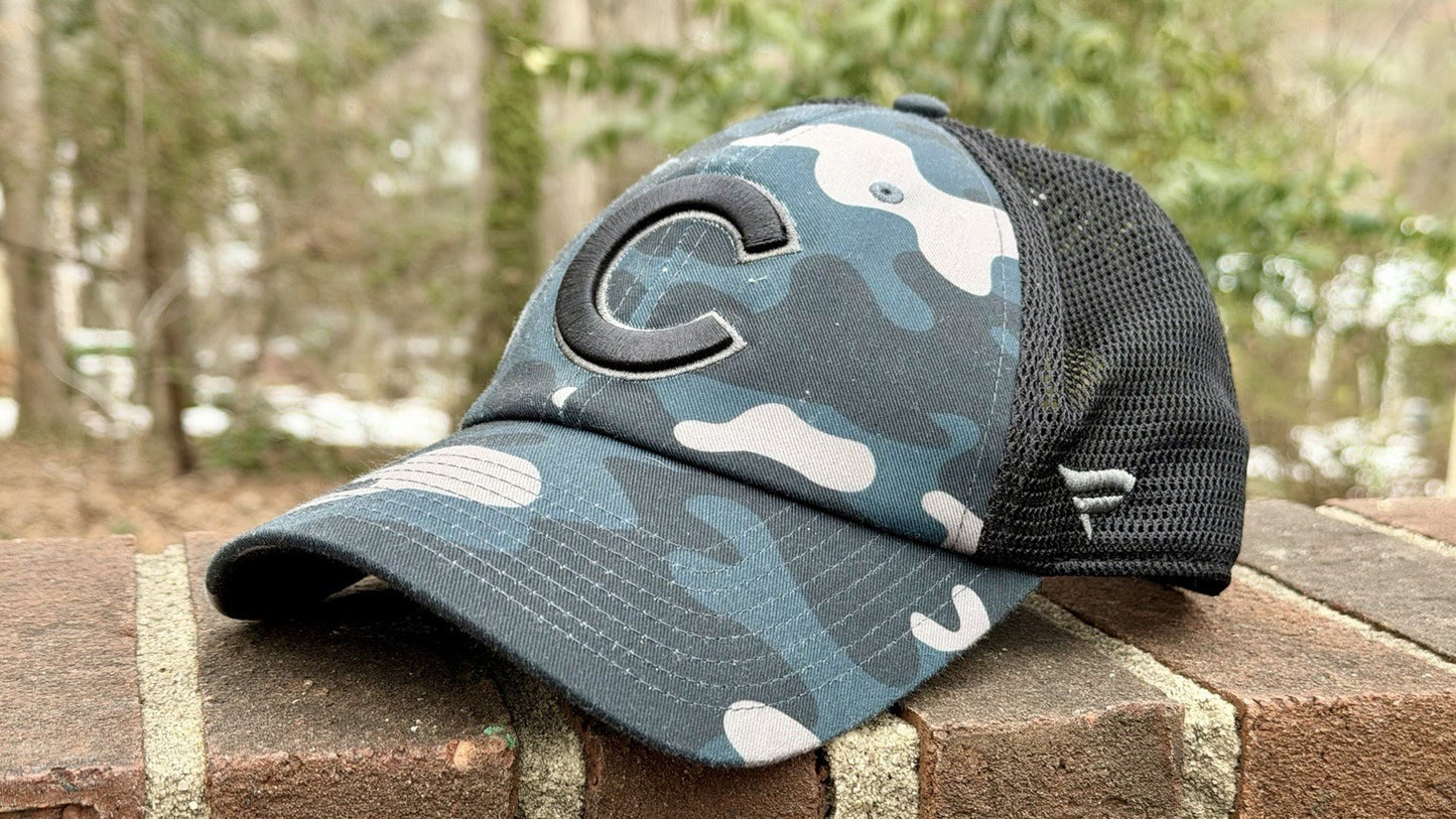 Chicago Cubs Fanatics Brand Camo Trucker Adjustable Hat Coordinates Patch