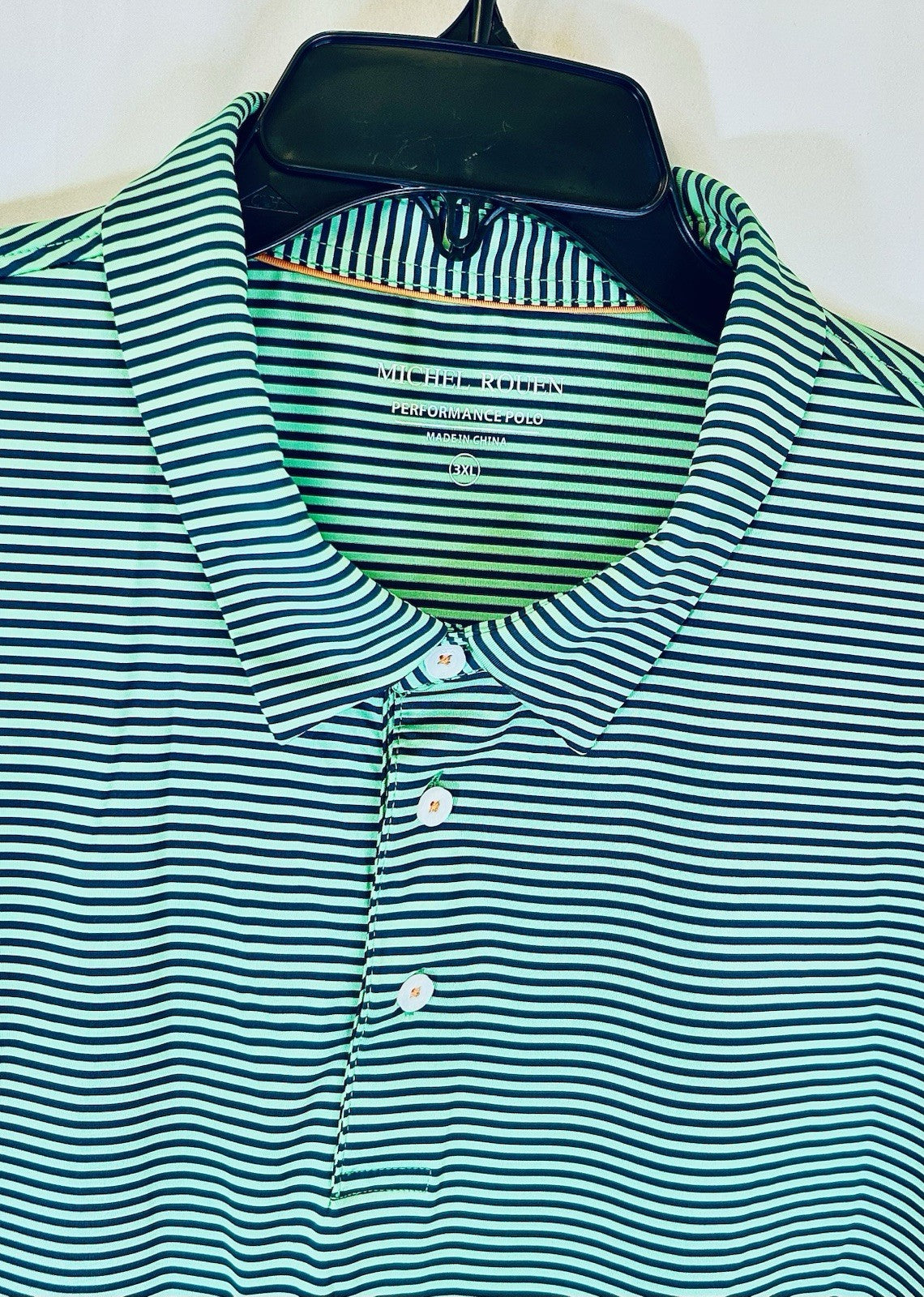 Michel Rouen Polo Shirt Men’s Size 3XL Green Striped Performance Golf