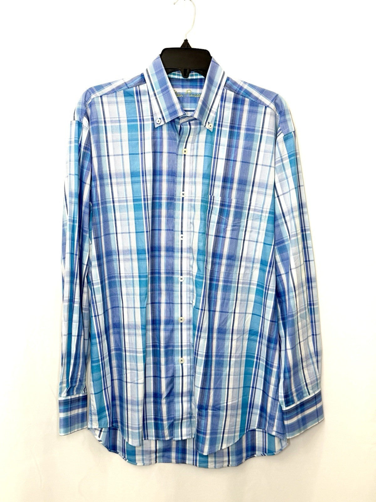Alan Flusser Men Shirt Medium M Blue Plaid Long Sleeve Button Down Cotton Casual