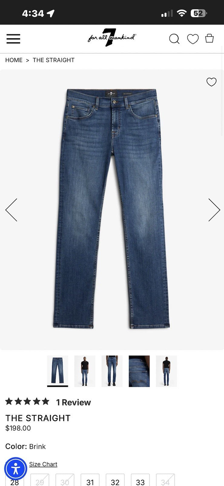 7 For All Mankind The Straight Classic Straight Leg Men’s Size 34x32 ($198 New)