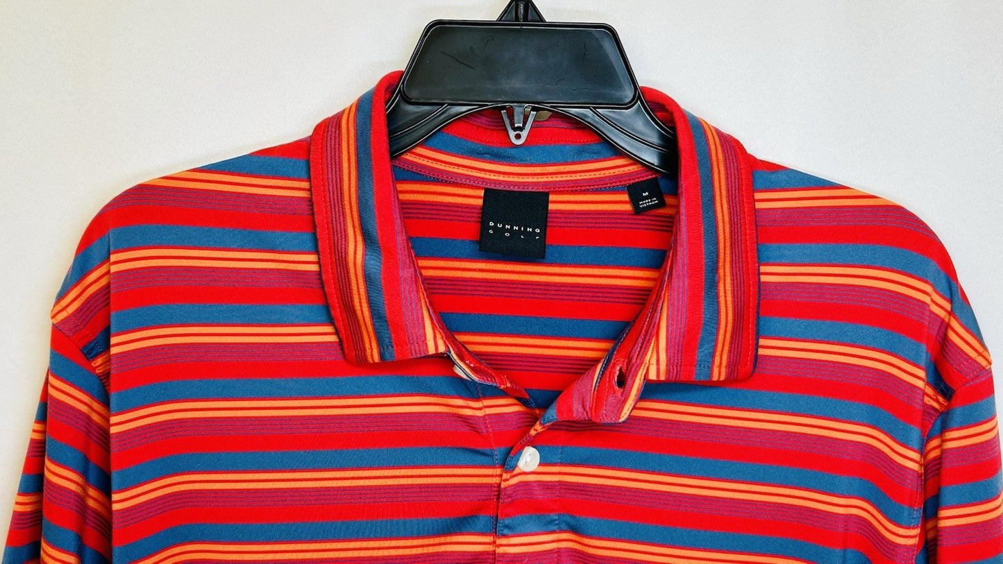 DUNNING Mens Short Sleeve Blue Red Orange Striped Polo Golf Shirt SZ Medium