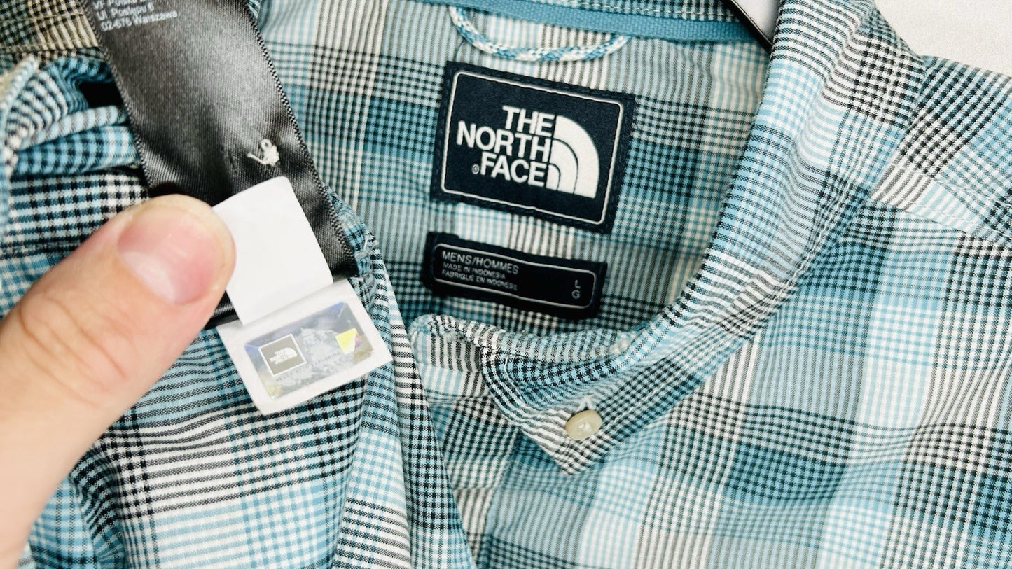 The North Face Shirt Men’s Large Plaid Nylon Button Up Short Sleeve