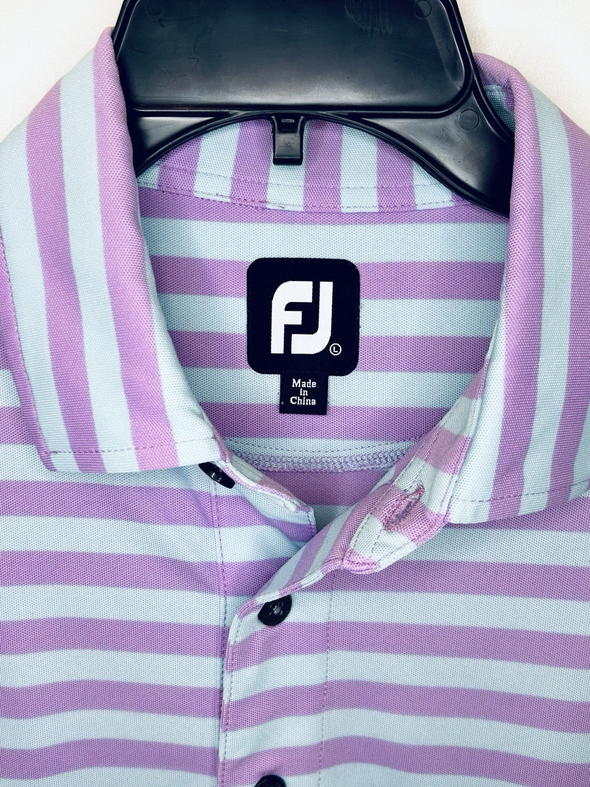 FootJoy FJ Polo Shirt Men Large Blue Striped Short Sleeve Activewear Golf Top