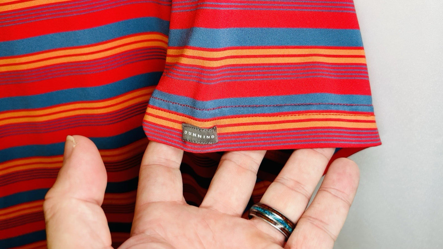 DUNNING Mens Short Sleeve Blue Red Orange Striped Polo Golf Shirt SZ Medium