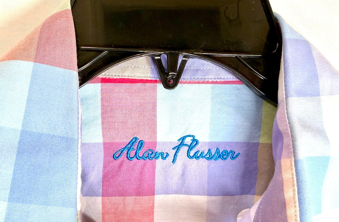 Alan Flusser multi-color rainbow plaid button-down shirt is a size Small