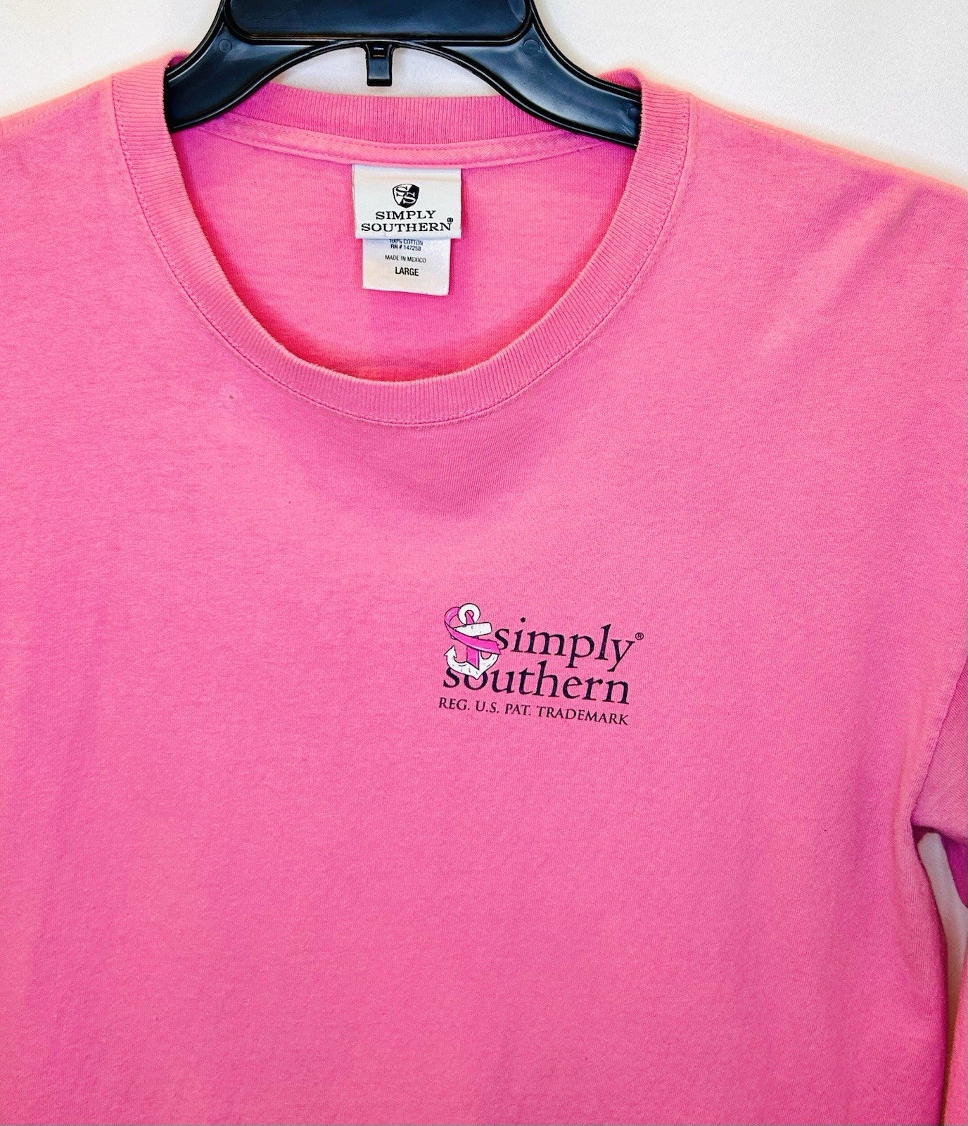 Simply Southern Womens L Large T-Shirt Long Sleeve Pink Ribbon Hope Logo
