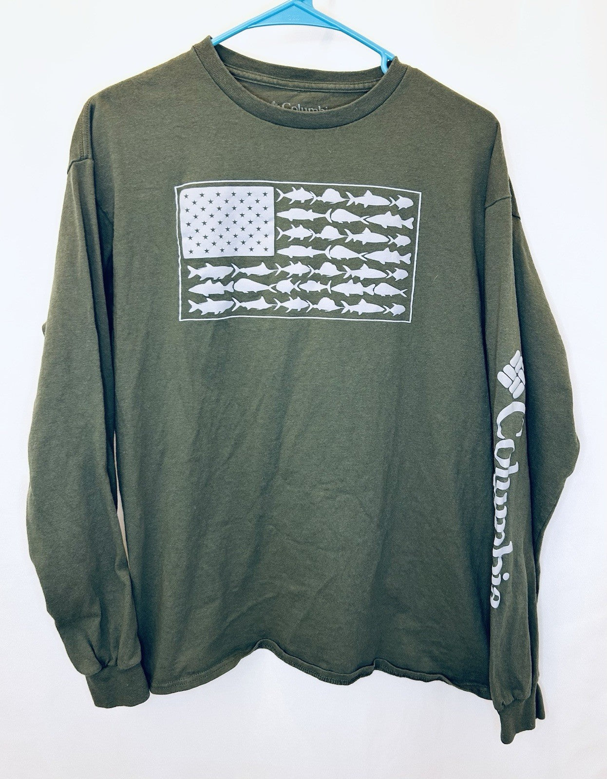 Columbia Men’s PFG Sportswear Long Sleeve T-Shirt Large | Olive Green With Logo