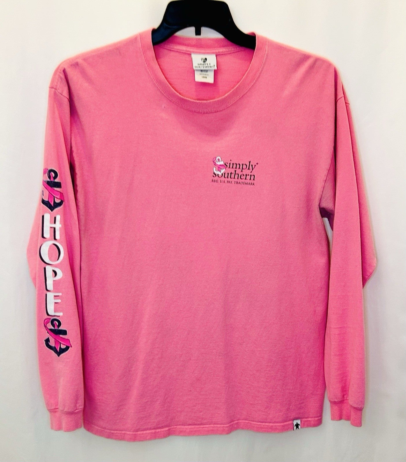 Simply Southern Womens L Large T-Shirt Long Sleeve Pink Ribbon Hope Logo