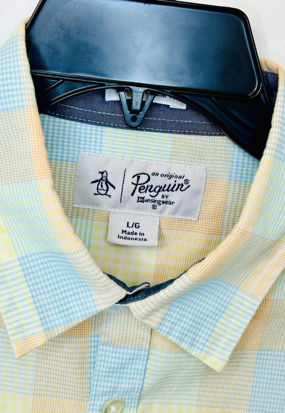 Men's PENGUIN Multicolored Plaid Cotton Short Sleeve Button Up Shirt Size Large