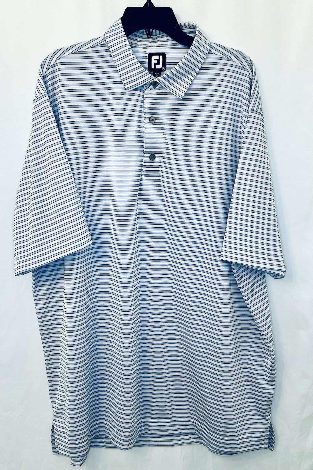FootJoy FJ Polo Golf Shirt Men 2XL Blue/White Striped Short Sleeve Performance