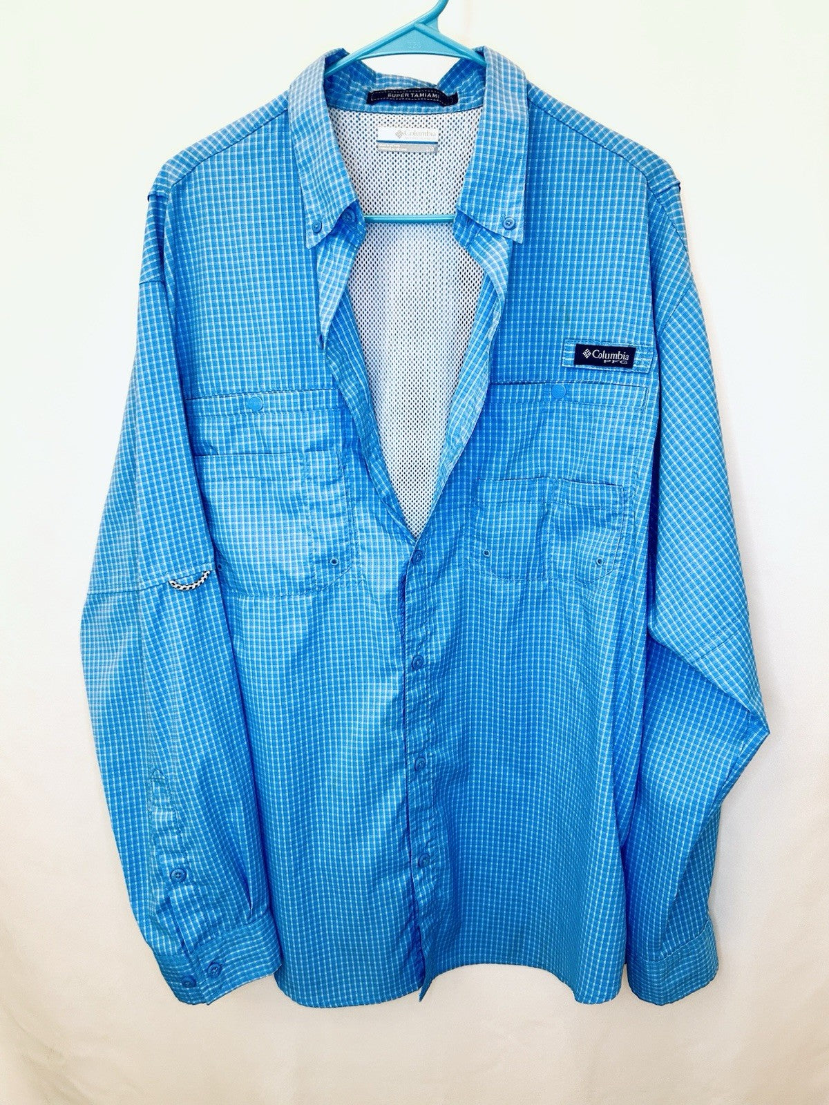 Columbia Super Tamiami Shirt Men's Large Blue PFG Vented Button Down Omni Shade