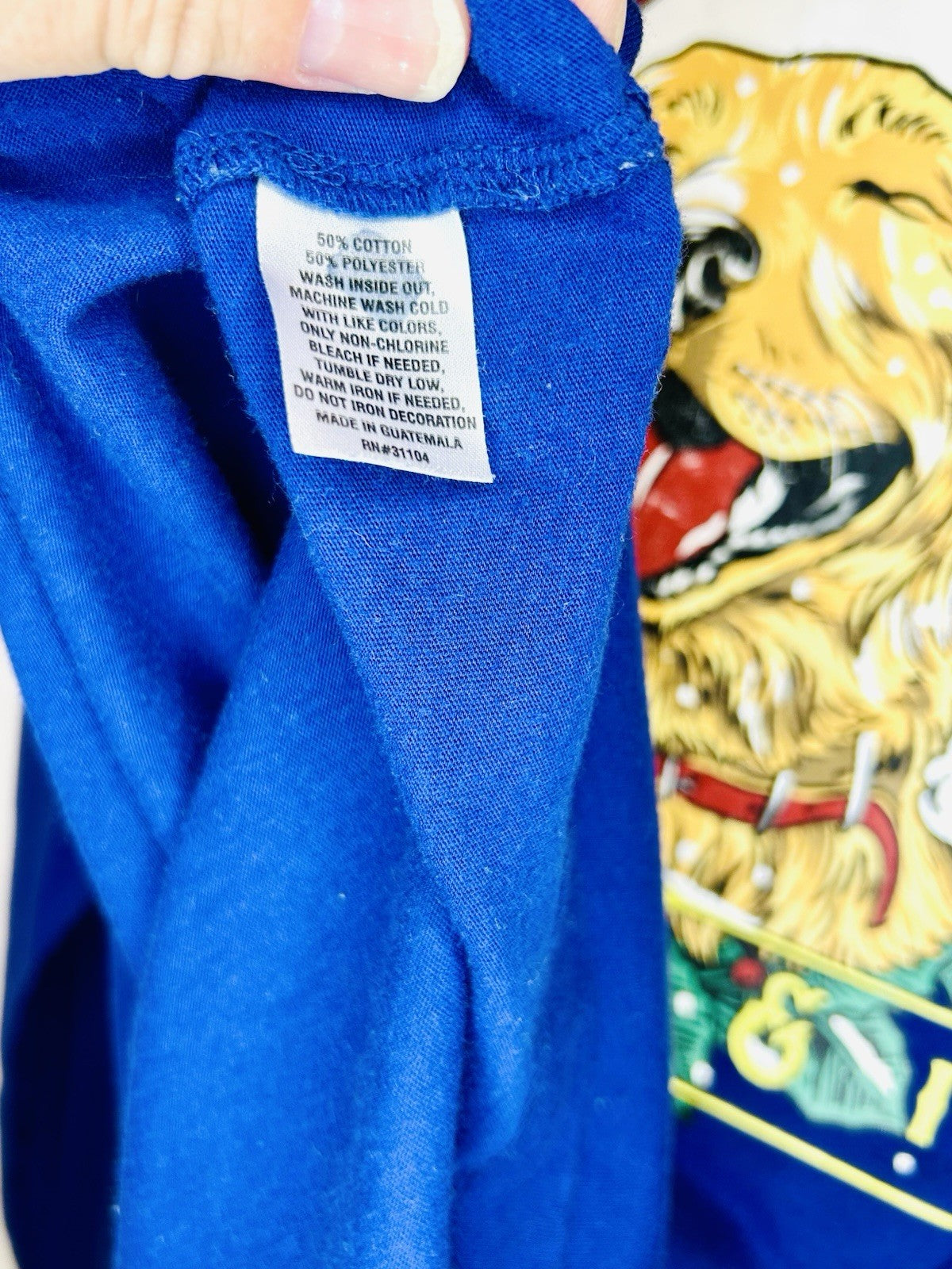 Crown & Ivy Men’s Large Blue Long Sleeve Golden Retriever Christmas Graphic Tee