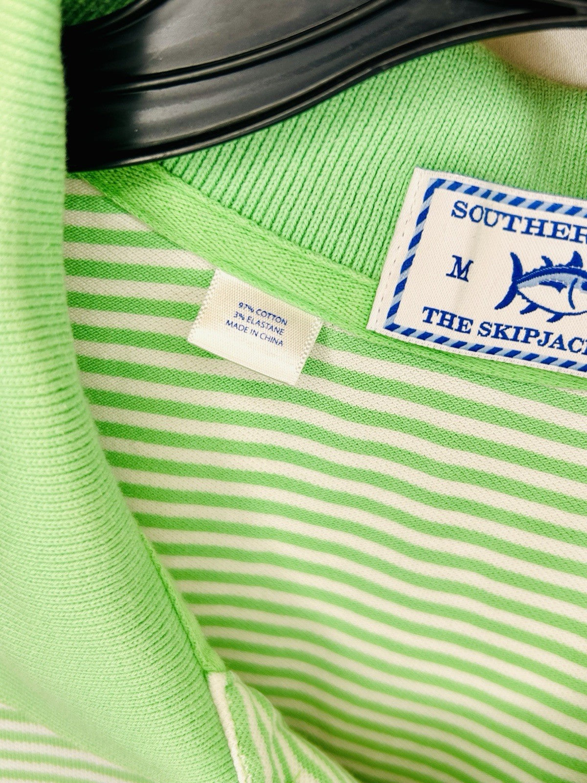 Southern Tide Skipjack Polo Shirt Mens Medium Sea Green Striped Preppy Golf