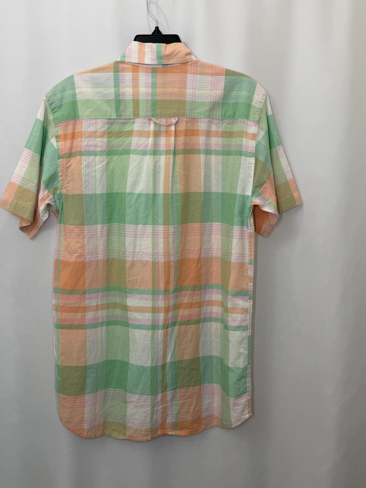 Orvis Mens Shirt S Small Green Orange Plaid Short Sleeve Cotton Button Down
