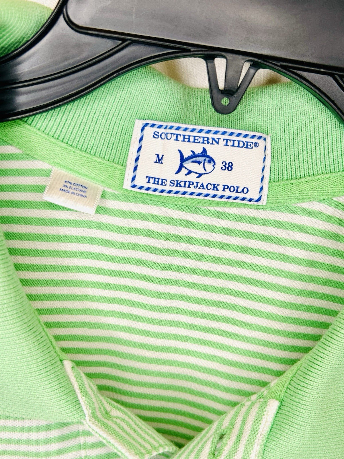 Southern Tide Skipjack Polo Shirt Mens Medium Sea Green Striped Preppy Golf