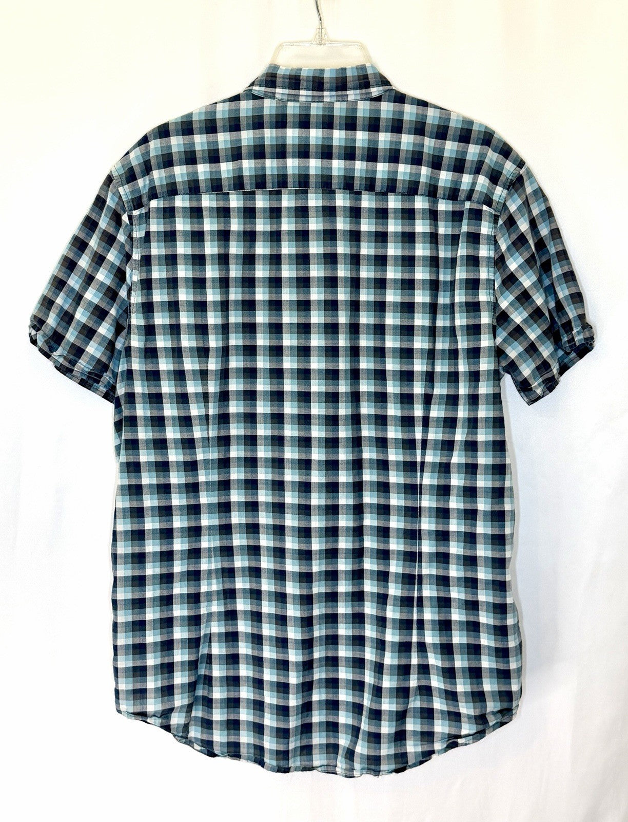 John Varvatos USA Mens Size Large Blue Check Short Sleeve Button Up Shirt