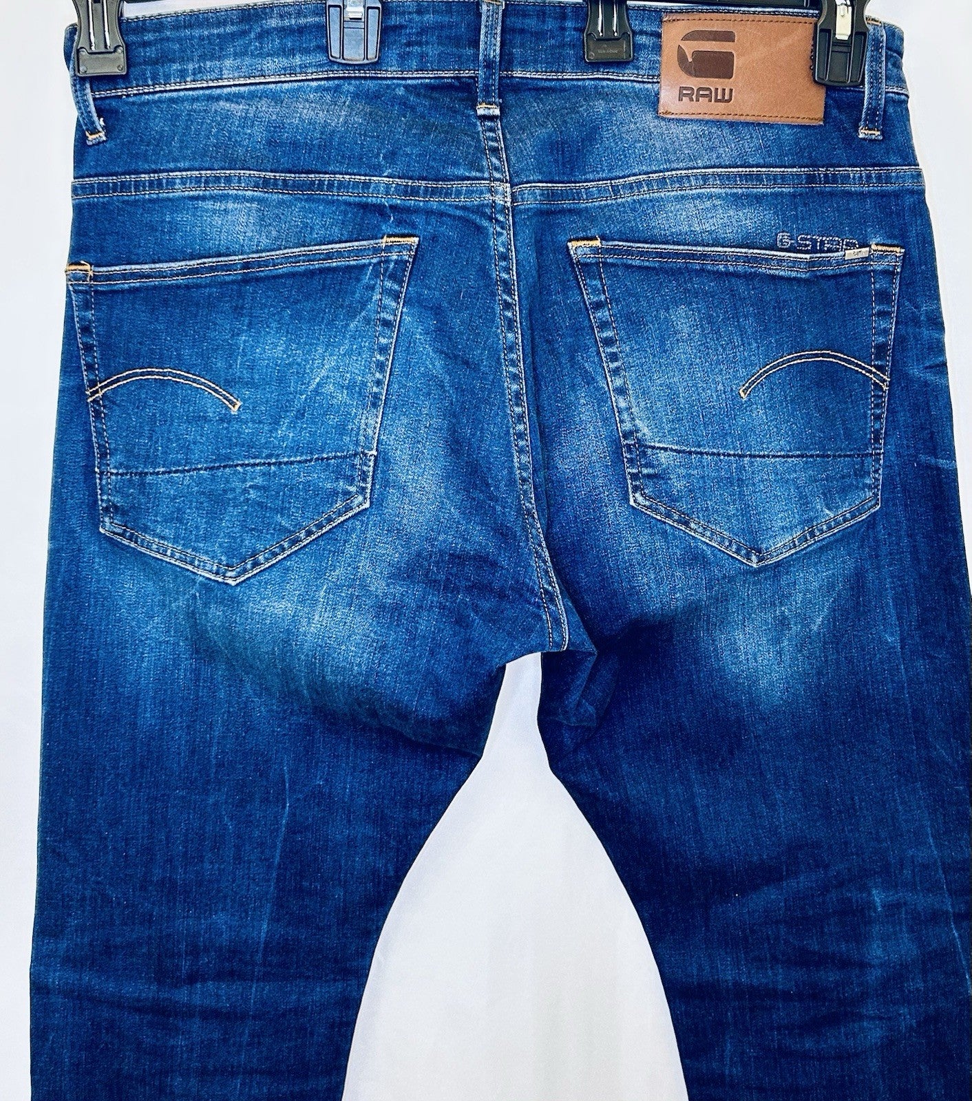 G-Star Raw Jeans Men’s 34x30 Blue Denim Slim 3301 Straight Tapered