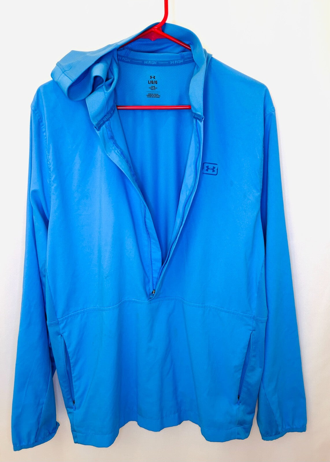 Under Armour Performance Half Zip Lightweight Hooded Pullover Mens SZ Large Blue