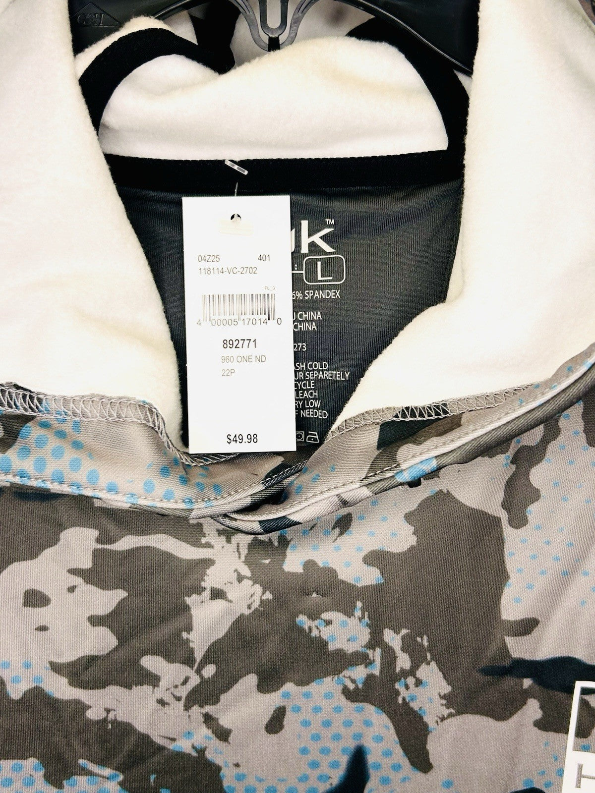 NWT Huk Coldfront+ Performance Logo Hoodie Men’s XL Blue/Grey Camo Pattern