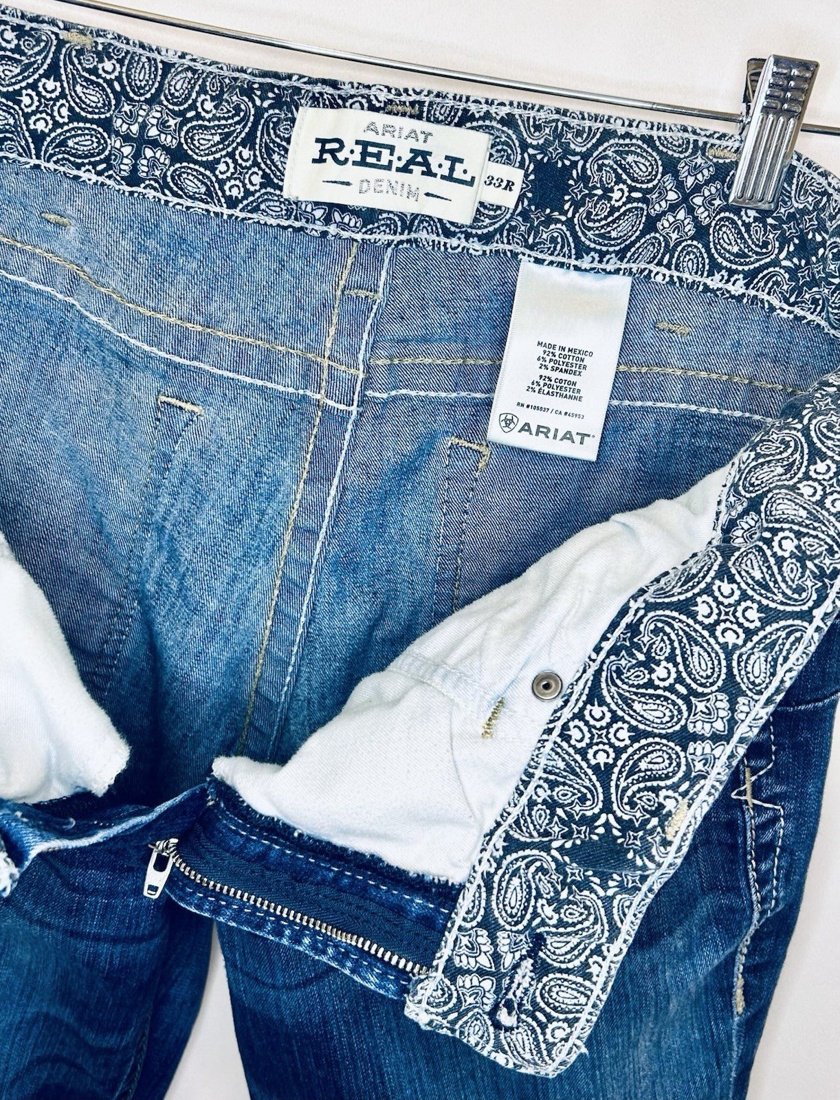 Ariat Real Jeans Women's 33R Blue Denim Mid Rise Bootcut Marine Entwined Stitch