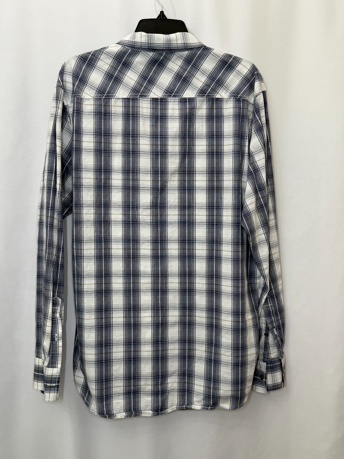 American Rag Mens Shirt XL Gray White Plaid Long Sleeve Button Down Double