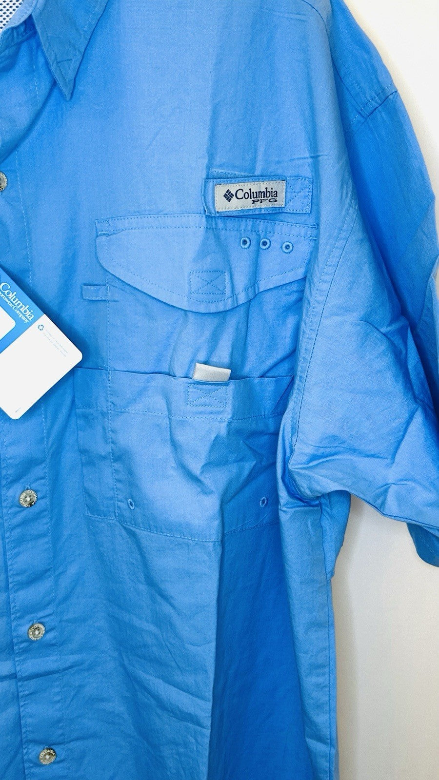 NWT Columbia PFG Bonehead Shirt Men’s Large Blue Button S/S Vented Fishing