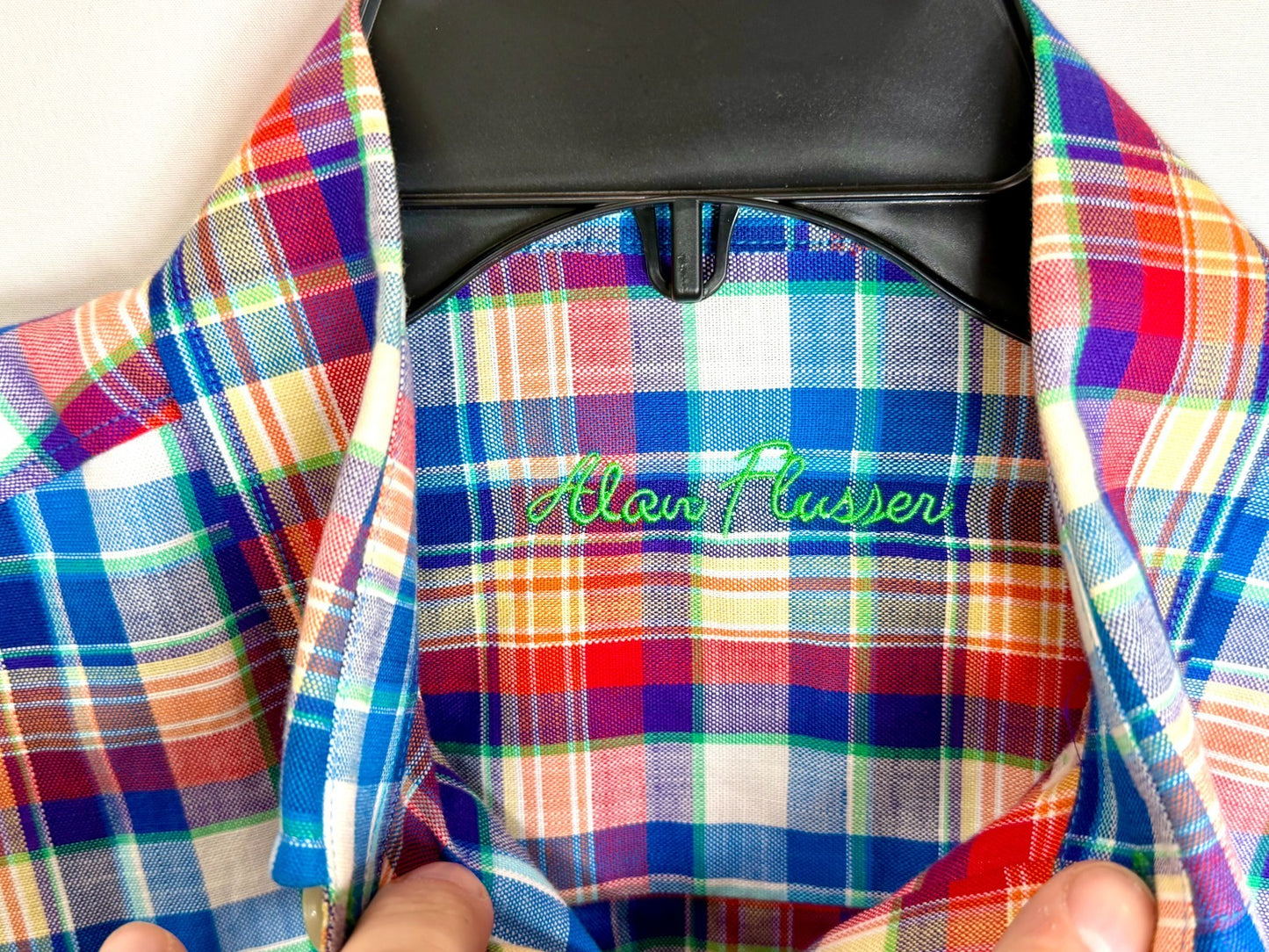 Alan Flusser Men's Small Plaid Short Sleeve Button Down Shirt 100% Cotton RN9793